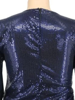 Women's Prom Dress Party Dress Sequin Dress Long Dress Maxi Dress Dark Blue Long Sleeve Pure Color Sequins Fall Winter Autumn Deep V Fashion Evening Party Vacation 2023 S M L XL -Tesla Style dinpym1696748651380