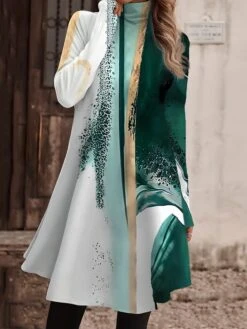 Women's Work Dress Casual Dress Fashion Winter Dress Daily Mini Dress Print Turtleneck Long Sleeve Floral Letter Regular Fit Light Pink Black Light Green Fall Winter S M L XL XXL -Tesla Style djfckx1694573150117