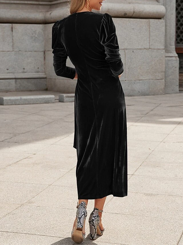 Women's Party Dress Velvet Dress Cocktail Dress Midi Dress Black Red Royal Blue Long Sleeve Pure Color Lace Up Spring Fall Winter V Neck Fashion Winter Dress Wedding Guest Vacation 2023 S M L XL 5 Women's Party Dress Velvet Dress Cocktail Dress Midi Dress Black Red Royal Blue Long Sleeve Pure Color Lace Up Spring Fall Winter V Neck Fashion Winter Dress Wedding Guest Vacation 2023 S M L XL - Image 3