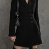 Women's Work Dress Blazer Dress Sheath Dress Fashion Office Daily Workfashion Mini Dress Button Lapel Long Sleeve Plain Regular Fit Black Fall Winter S M L -Tesla Style djkvgj1695645274692