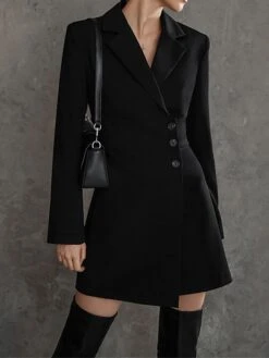 Women's Work Dress Blazer Dress Sheath Dress Fashion Office Daily Workfashion Mini Dress Button Lapel Long Sleeve Plain Regular Fit Black Fall Winter S M L