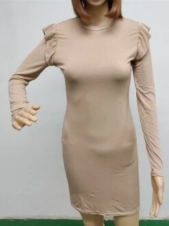 Women's Sweater Dress Winter Dress Jumper Dress Mini Dress Ruffle Outdoor Street Daily Fashion Streetwear Crew Neck Long Sleeve 2023 Slim Black White Khaki Color S M L XL XXL Size -Tesla Style djntfr1694594355580