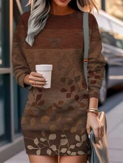 Women's Casual Dress Sweatshirt Dress Mini Dress Warm Fashion Outdoor Vacation Going Out Crew Neck Print Floral Loose Fit Black Red Blue S M L XL XXL -Tesla Style djolsy1694502672524