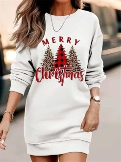 Women‘s Christmas Casual Dress Sweatshirt Dress Mini Dress Warm Fashion Outdoor Holiday Crew Neck Print Santa Claus Tree Loose Fit White Red Brown S M L XL XXL -Tesla Style djrgws1695096336473