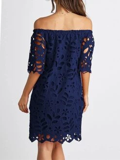 Women's Party Dress Cut Out Dress Cocktail Dress Midi Dress Black White Red Half Sleeve Pure Color Ruched Fall Winter Autumn Off Shoulder Fashion Winter Dress Wedding Guest Birthday 2023 S M L XL -Tesla Style djsfhh1696490242215