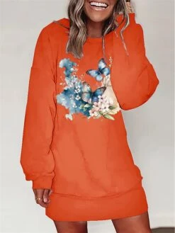 Women's Casual Dress Sweatshirt Dress Winter Dress Floral Butterfly Print Crew Neck Mini Dress Fashion Streetwear Outdoor Daily Long Sleeve Loose Fit White Blue Orange Fall Winter S M L XL XXL -Tesla Style dkdelq1692936762093