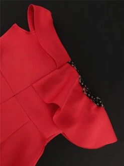 Women's Party Dress Lace Dress Cocktail Dress Midi Dress Red Short Sleeve Pure Color Lace Summer Spring Fall V Neck Fashion Wedding Guest Vacation Summer Dress 2023 S M L XL XXL 3XL 4XL -Tesla Style dkftqt1691999413223