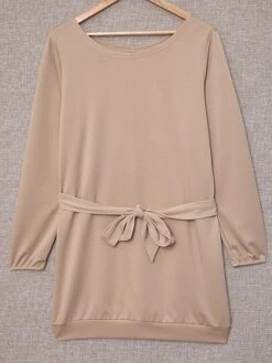 Women's Work Dress Casual Dress White Dress Fashion Daily Workfashion Mini Dress Patchwork Crew Neck Long Sleeve Plain Loose Fit White Khaki Fall Winter S M L XL -Tesla Style dkocdr1695635218147