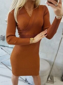 Women's Sweater Dress Winter Dress Jumper Dress Midi Dress Ribbed Outdoor Street Daily Fashion Streetwear V Neck Long Sleeve 2023 Slim Black Light Purple Purple Color S M L XL XXL Size