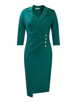 Women's Work Dress Blazer Dress Sheath Dress Fashion Winter Dress Office Daily Midi Dress Ruched Button Shirt Collar Long Sleeve Plain Regular Fit Black Red Green Fall Winter S M L XL XXL -Tesla Style dlbtss1695267072465
