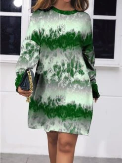 Women's Casual Dress Sweatshirt Dress Mini Dress Warm Fashion Outdoor Holiday Vacation Crew Neck Pocket Print Graphic Loose Fit Blue Purple Green S M L XL XXL -Tesla Style dlcatl1696943369078
