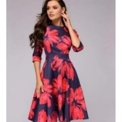 Women‘s A Line Dress Knee Length Dress Purple / Blue White Dark Blue Red 3/4 Length Sleeve Floral Print Print Fall Spring Round Neck Formal Vintage 2023 S M L XL XXL XXXL -Tesla Style dldhsy1647310988765