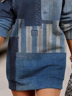 Women's Casual Dress Sweatshirt Dress Winter Dress Geometric Color Block Print Crew Neck Mini Dress Fashion Streetwear Outdoor Daily Long Sleeve Loose Fit Blue Fall Winter S M L XL XXL -Tesla Style dlkkzx1695297926325