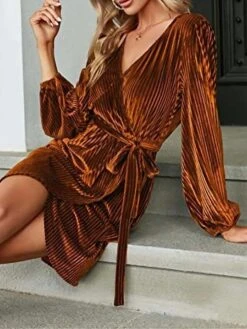 Women‘s Christmas Party Dress Velvet Dress Wedding Guest Dress Mini Dress Wine Blue Dark Green Long Sleeve Pure Color With Belt Spring Fall Winter V Neck Fashion Winter Dress Evening Party -Tesla Style dlopex1694165200688