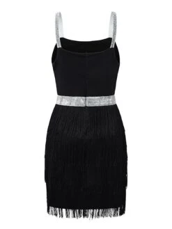Women‘s Cocktail Party Dress Homecoming Dress Wedding Guest Dress Fringe Dress Mini Dress Black Sleeveless Pure Color Tassel Fringe Spring Summer Spaghetti Strap Hot Date 2023 S M L XL -Tesla Style dlwbji1677574994692