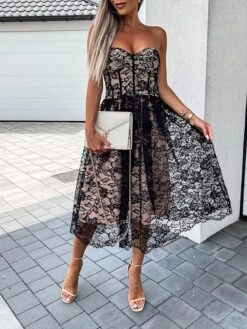 Women's Party Dress Lace Dress Homecoming Dress Mini Dress Black White Sleeveless Pure Color Backless Summer Spring Strapless Stylish Vacation Spring Dress 2023 S M L XL -Tesla Style dmdqot1655262365175