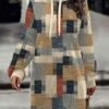 Women's Casual Dress Hoodie Dress Winter Dress Geometric Plaid Print Hooded Mini Dress Fashion Streetwear Outdoor Daily Long Sleeve Loose Fit Khaki Fall Winter S M L XL XXL -Tesla Style dmqejw1694082543122