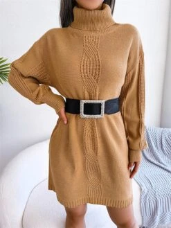 Women's Sweater Dress Winter Dress Jumper Dress Mini Dress Ruched Daily Date Going Out Active Fashion Turtleneck Long Sleeve 2023 Loose Fit White Khaki Army Green Color S M L Size -Tesla Style dmtgrm1692863447767