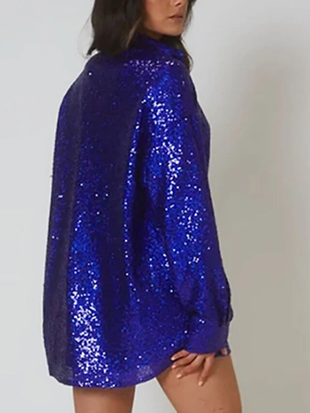 Women's Shirt Dress Party Dress Sequin Dress Mini Dress Light Pink Blue Green Long Sleeve Pure Color Sequins Spring Fall Winter Shirt Collar Fashion Winter Dress Vacation Fall Dress 2023 S M L 7 Women's Shirt Dress Party Dress Sequin Dress Mini Dress Light Pink Blue Green Long Sleeve Pure Color Sequins Spring Fall Winter Shirt Collar Fashion Winter Dress Vacation Fall Dress 2023 S M L - Image 5