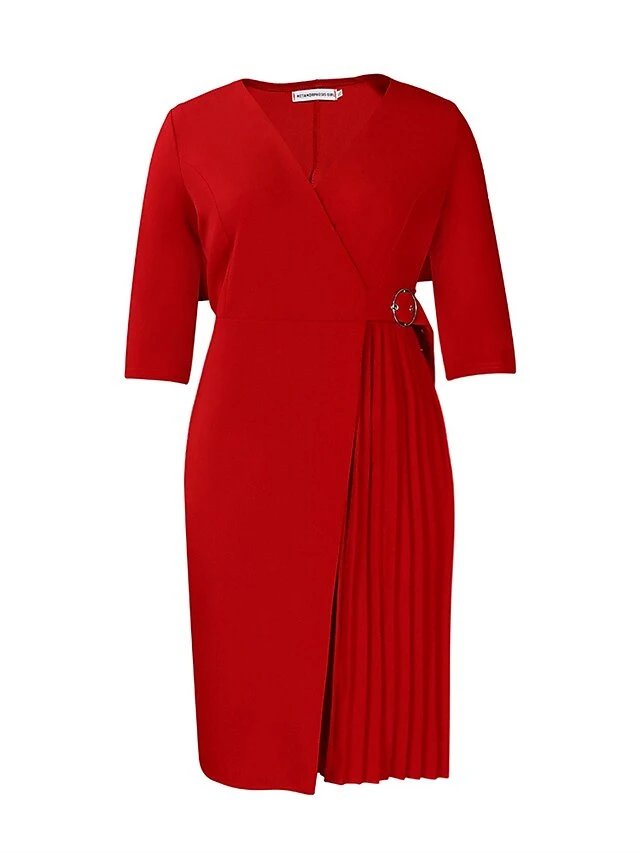 Women's Party Dress Cocktail Dress Wedding Guest Dress Midi Dress Black Red Royal Blue Half Sleeve Pure Color Ruched Fall Winter Autumn V Neck Fashion Winter Dress Wedding Guest Vacation 2023 S M L 11 Women's Party Dress Cocktail Dress Wedding Guest Dress Midi Dress Black Red Royal Blue Half Sleeve Pure Color Ruched Fall Winter Autumn V Neck Fashion Winter Dress Wedding Guest Vacation 2023 S M L - Image 9