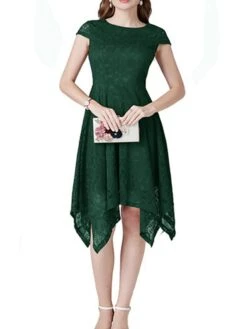 Women's Party Dress Lace Dress Cocktail Dress Midi Dress Black Pink Wine Short Sleeve Pure Color Lace Spring Fall Winter V Neck Fashion Winter Dress Wedding Guest Vacation 2023 S M L XL XXL -Tesla Style dnztbh1692180418391