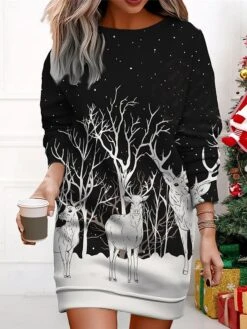 Women's Christmas Casual Dress Sweatshirt Dress Mini Dress Warm Fashion Outdoor Vacation Crew Neck Print Snowman Christmas Tree Loose Fit Black Red Royal Blue S M L XL XXL -Tesla Style dofgas1695365297001