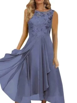 Women's Party Dress Lace Dress Wedding Guest Dress Midi Dress Blue Green Dark Blue Sleeveless Pure Color Lace Summer Spring Fall Crew Neck Fashion Wedding Guest Vacation Summer Dress Loose Fit 2023 S -Tesla Style donelw1682565520453