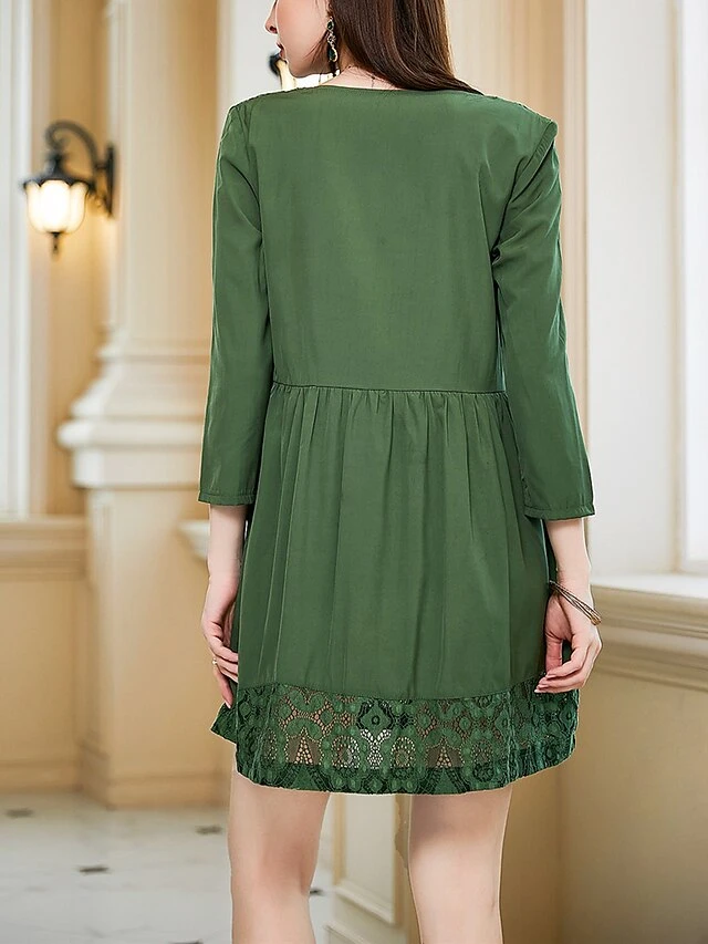 Women's Party Dress Lace Dress Cocktail Dress Mini Dress Green Long Sleeve Pure Color Lace Summer Spring Fall Square Neck Fashion Wedding Guest Vacation Summer Dress 2023 S M L XL 4 Women's Party Dress Lace Dress Cocktail Dress Mini Dress Green Long Sleeve Pure Color Lace Summer Spring Fall Square Neck Fashion Wedding Guest Vacation Summer Dress 2023 S M L XL - Image 2