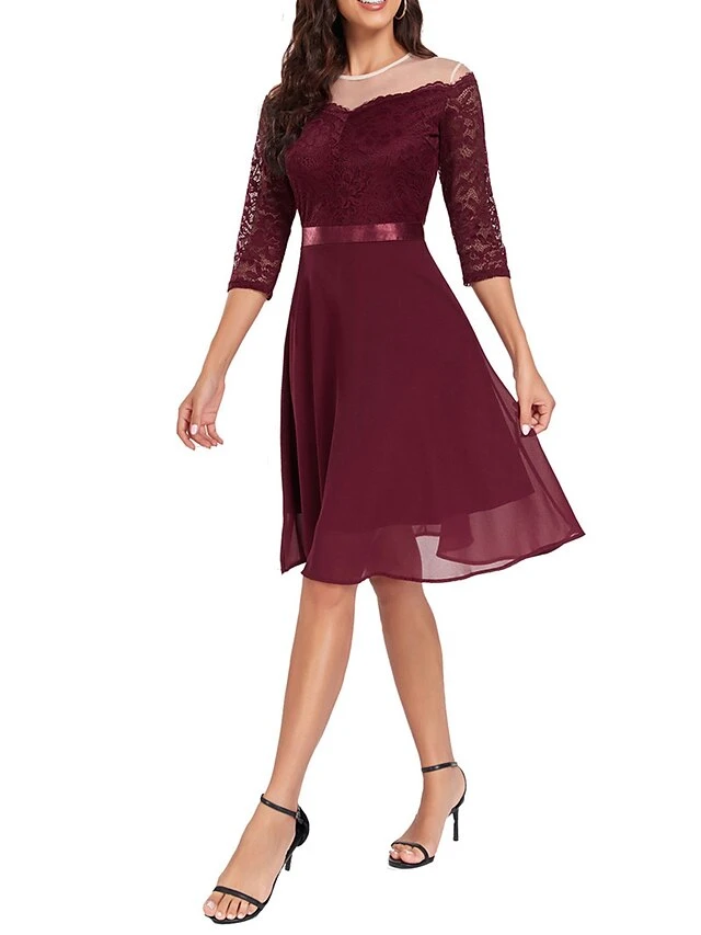Women's Party Dress Lace Dress Cocktail Dress Midi Dress Black Wine Navy Blue 3/4 Length Sleeve Pure Color Lace Spring Fall Winter Crew Neck Fashion Winter Dress Wedding Guest Vacation 2023 S M L XL 6 Women's Party Dress Lace Dress Cocktail Dress Midi Dress Black Wine Navy Blue 3/4 Length Sleeve Pure Color Lace Spring Fall Winter Crew Neck Fashion Winter Dress Wedding Guest Vacation 2023 S M L XL - Image 4