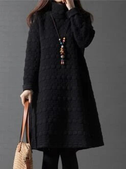 Women's Work Dress Sheath Dress Black Dress Fashion Midi Dress Ruched Turtleneck Long Sleeve Plain Loose Fit Black Wine Gray Fall Winter M L XL XXL -Tesla Style dpxqzu1693300599821