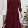 Women's Party Dress Lace Dress Cocktail Dress Midi Dress Wine Navy Blue Long Sleeve Pure Color Lace Spring Fall Winter Crew Neck Fashion Wedding Guest Vacation 2023 S M L XL XXL 3XL -Tesla Style dpysol1696996453826