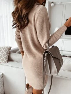 Women's Sweater Dress Winter Dress Jumper Dress Mini Dress Hollow Out Cut Out Outdoor Street Daily Active Fashion V Neck Long Sleeve 2023 Regular Fit Black White Khaki Color S M L XL XXL Size -Tesla Style dqhkvd1692871465442