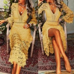 Women's Party Dress Lace Dress Homecoming Dress Long Dress Maxi Dress White Yellow Pink Long Sleeve Pure Color Lace Summer Spring Fall Deep V Fashion Winter Dress Birthday Wedding Guest 2022 S M L XL 18 Women's Party Dress Lace Dress Homecoming Dress Long Dress Maxi Dress White Yellow Pink Long Sleeve Pure Color Lace Summer Spring Fall Deep V Fashion Winter Dress Birthday Wedding Guest 2022 S M L XL -Tesla Style dqwcrq1671780654703