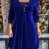Women's Velvet Dress Party Dress Sequin Dress Mini Dress Blue Long Sleeve Pure Color Sequins Spring Fall Winter V Neck Fashion Winter Dress Christmas Wedding Guest 2023 S M L XL XXL 3XL -Tesla Style dqxchn1697717312218