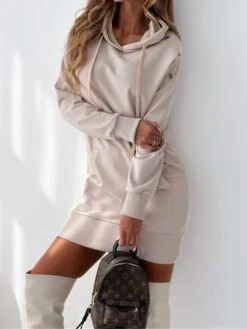 Women's Casual Dress Hoodie Dress Mini Dress Active Daily Outdoor Holiday Vacation Hoodie Pocket Solid Color Loose Fit ArmyGreen Black Blue S M L XL XXL -Tesla Style dqynbz1695644524086