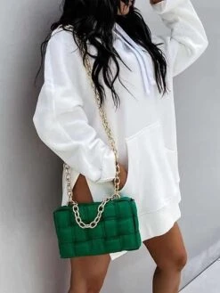 Women's Casual Dress Hoodie Dress Plain Dress Mini Dress Pocket Split Outdoor Street Daily Active Fashion Hooded Long Sleeve 2023 Loose Fit Black White Orange Color S M L XL XXL Size -Tesla Style drfplb1693558029010