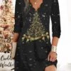 Women's Work Dress Casual Dress Fashion Winter Dress Christmas Daily Mini Dress Print V Neck Long Sleeve Santa Claus Snowman Regular Fit Black White Navy Blue Fall Winter S M L XL XXL
