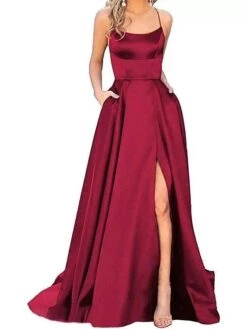 Women‘s Prom Party Dress Satin Dress Swing Dress Long Dress Maxi Dress Black Blue Dark Green Pure Color Backless Fall Spring Spaghetti Romantic Winter Dress Daily Evening Party 2023 -Tesla Style drjasb1683621495916