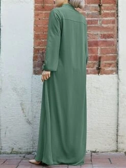 Women's Work Dress Swing Dress Black Dress Classic Long Dress Maxi Dress Zipper Pocket Stand Collar Long Sleeve Plain Loose Fit Black Brown Green Fall Winter S M L XL XXL -Tesla Style drkvfo1693300610883