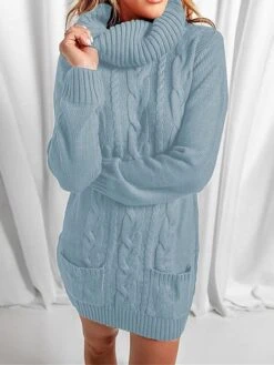 Women‘s Sweater Dress Winter Dress Jumper Dress Mini Dress Pocket Outdoor Street Daily Fashion Streetwear Turtleneck Long Sleeve 2023 Loose Fit Black Red Khaki Color S M L XL XXL Size -Tesla Style drmjbr1694056905170