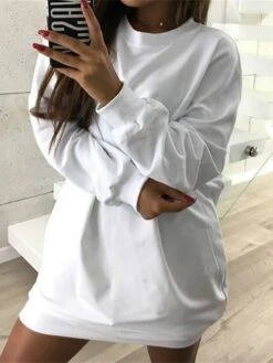 Women's Casual Dress Sweatshirt Dress Mini Dress Active Fashion Outdoor Sport Going Out Crew Neck Solid Color Loose Fit Black White Pink S M L XL -Tesla Style drozvp1694427873032