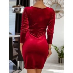 Women's Party Dress Velvet Dress Wedding Guest Dress Mini Dress Black Wine Blue Long Sleeve Pure Color Ruched Spring Fall Winter V Neck Fashion Winter Dress Evening Party Wedding Guest 2023 S M L XL -Tesla Style drtwoy1692611812396