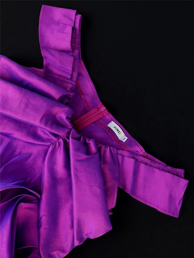 Women's Party Dress Cocktail Dress Satin Dress Midi Dress Purple Short Sleeve Pure Color Ruched Summer Spring Fall Off Shoulder Fashion Wedding Guest Vacation Summer Dress 2023 S M L XL XXL 3XL 4XL 4 Women's Party Dress Cocktail Dress Satin Dress Midi Dress Purple Short Sleeve Pure Color Ruched Summer Spring Fall Off Shoulder Fashion Wedding Guest Vacation Summer Dress 2023 S M L XL XXL 3XL 4XL - Image 2