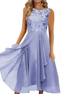Women's Party Dress Lace Dress Wedding Guest Dress Midi Dress Blue Green Dark Blue Sleeveless Pure Color Lace Summer Spring Fall Crew Neck Fashion Wedding Guest Vacation Summer Dress Loose Fit 2023 S -Tesla Style dsdnde1682565520912
