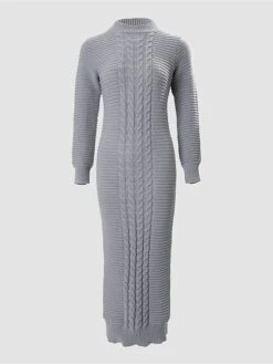 Women's Sweater Dress Winter Dress Jumper Dress Long Dress Maxi Dress Split Outdoor Street Daily Fashion Sexy Stand Collar Long Sleeve 2023 Slim Beige Gray Color S M L XL XXL Size -Tesla Style dsoscg1695036469708