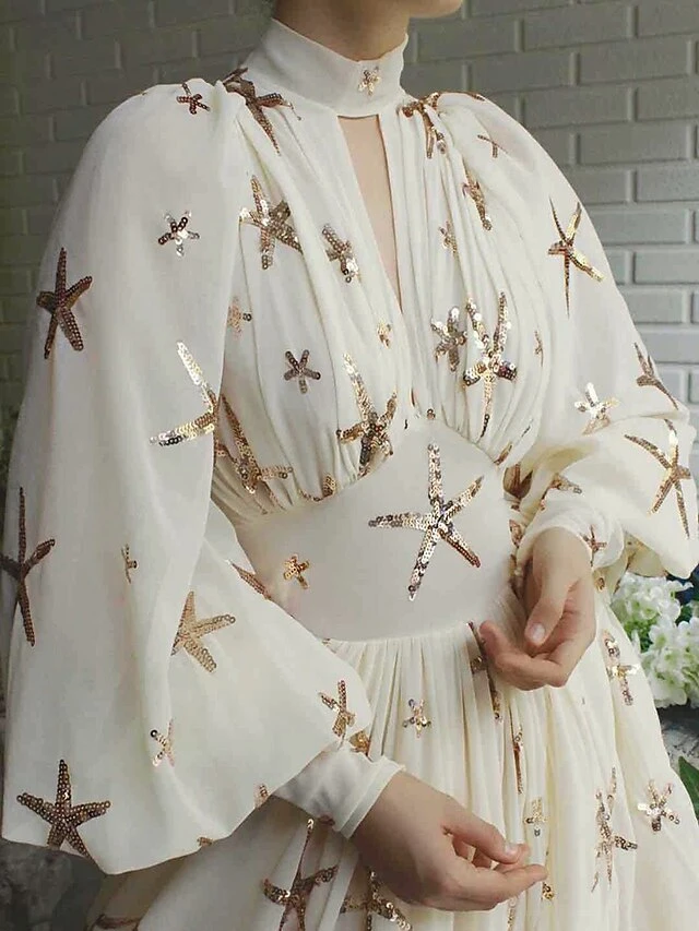 Women's Party Dress Sequin Dress Homecoming Dress Long Dress Maxi Dress Light Yellow Long Sleeve Star Sequins Fall Winter Autumn Stand Collar Modern Fall Dress 2023 S M L XL XXL 4 Women's Party Dress Sequin Dress Homecoming Dress Long Dress Maxi Dress Light Yellow Long Sleeve Star Sequins Fall Winter Autumn Stand Collar Modern Fall Dress 2023 S M L XL XXL - Image 2