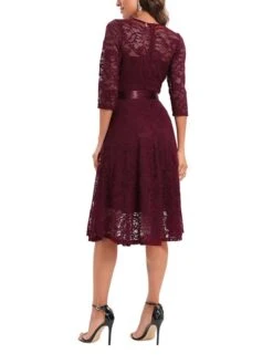 Women's Party Dress Lace Dress Vintage Dress Midi Dress Black Wine Navy Blue 3/4 Length Sleeve Pure Color Lace Summer Spring Fall Square Neck Fashion Wedding Guest Birthday Vacation 2023 S M L XL XXL -Tesla Style dtctwc1671444173564