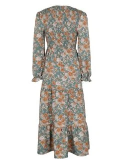 Women's Work Dress Casual Dress Swing Dress Fashion Winter Dress Daily Midi Dress Ruched Print V Neck Long Sleeve Floral Slim Green Fall Winter S M L XL -Tesla Style dtjyqe1695096216729