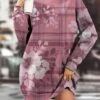 Women's Casual Dress Sweatshirt Dress Winter Dress Floral Plaid Pocket Print Crew Neck Mini Dress Fashion Streetwear Outdoor Daily Long Sleeve Loose Fit Pink Fall Winter S M L XL XXL -Tesla Style dtzqng1694590302400