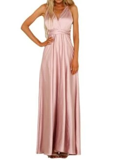 Women's Prom Dress Wedding Guest Dress Satin Dress Long Dress Maxi Dress Pink Navy Blue Green Sleeveless Pure Color Backless Summer Spring Fall V Neck Fashion Party Evening Party Wedding Guest 2023 -Tesla Style dugtyb1662353714495